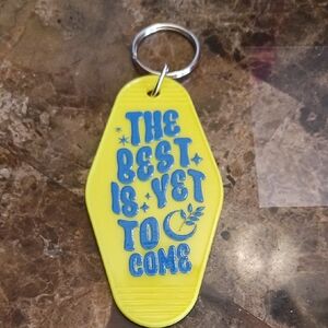 Yellow Colored  Motel Key Keychain Fob  featuring an uplifting message